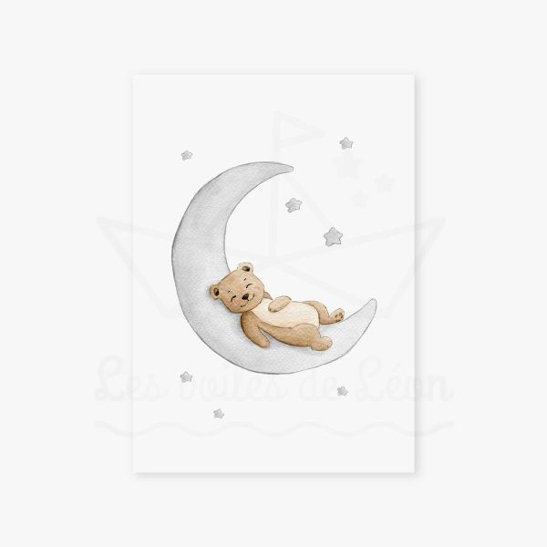Poster enfant ourson sur sa lune