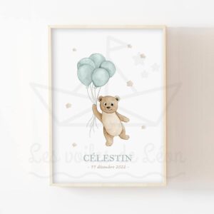 Ourson et ses ballons – Aquarelle individuelle
