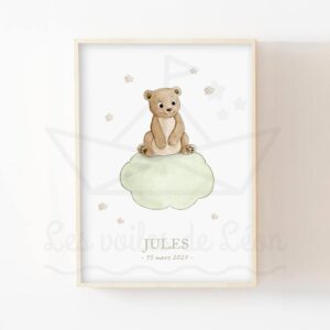 Ourson sur son nuage – Aquarelle individuelle