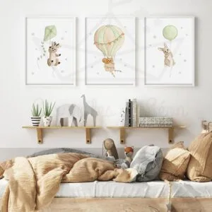 Ciel Forêt – Cerf Écureuil Lapin- Trio Aquarelles