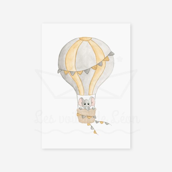 affiche éléphant montgolfière jaune