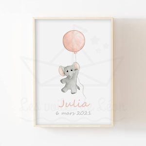 Ciel – Éléphant ballon – Aquarelle individuelle