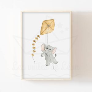 Ciel – Éléphant cerf-volant – Aquarelle individuelle