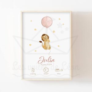Affiche Naissance- Lion ballon ciel – Aquarelle