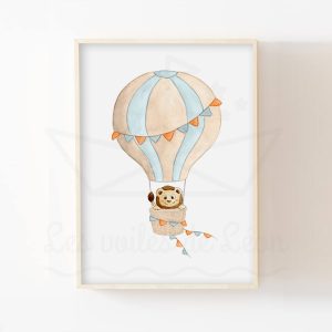 Ciel – Lion montgolfière – Aquarelle individuelle