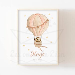 Ciel – Lion montgolfière – Aquarelle individuelle