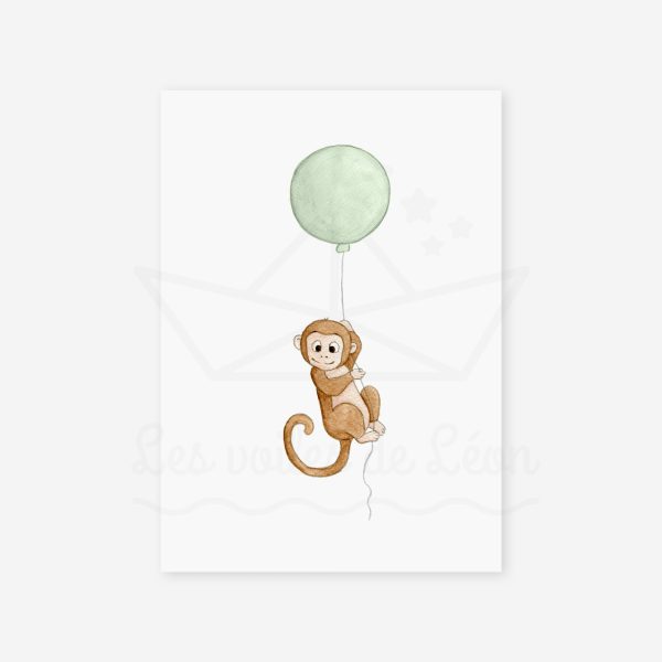 poster chambre bébé singe ballon vert