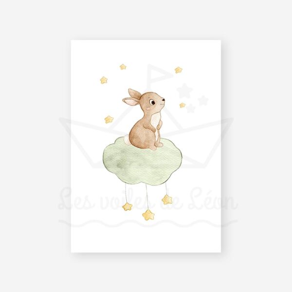 affiche nuage lapin vert olive