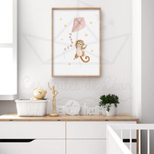 Singe et son cerf-volant – Aquarelle individuelle