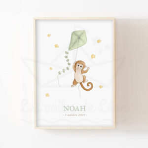 Singe et son cerf-volant – Aquarelle individuelle