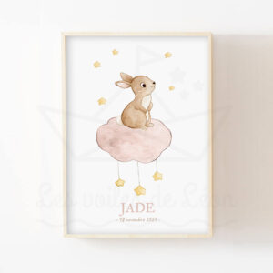 Lapin sur son nuage – Aquarelle individuelle
