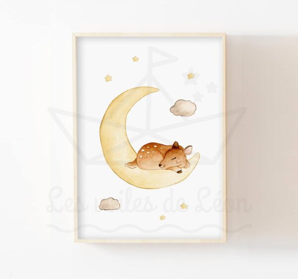 Poster naissance lune Aquarelle Faon beige