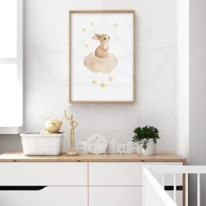 Lapin sur son nuage – Aquarelle individuelle