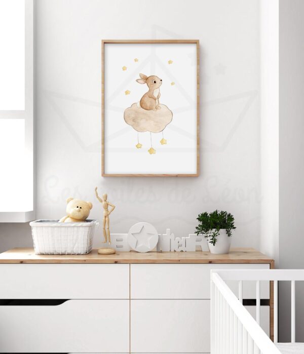 cadre nuage lapin beige déco murale chambre bébé