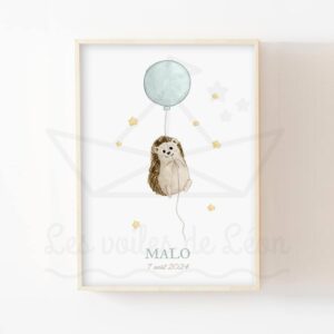 Hérisson et son ballon – Aquarelle individuelle