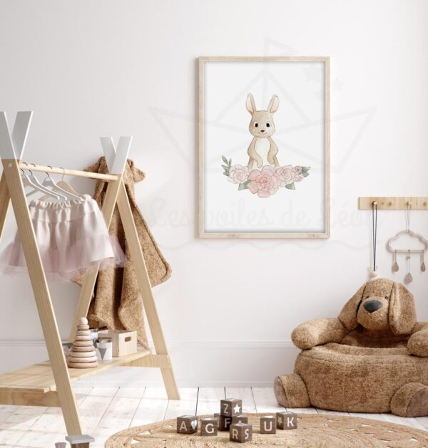 cadre lapin roses déco chambre bébé fleurs