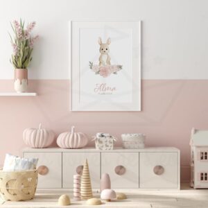 Ciel – Lapin roses – Aquarelle individuelle
