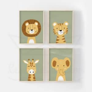 Savane – Lion Girafe Éléphant Tigre – Lot 4 affiches