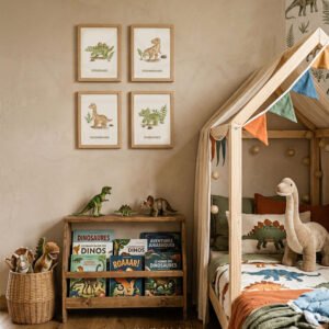Affiches dinosaures enfants – Lot de 4 Aquarelles