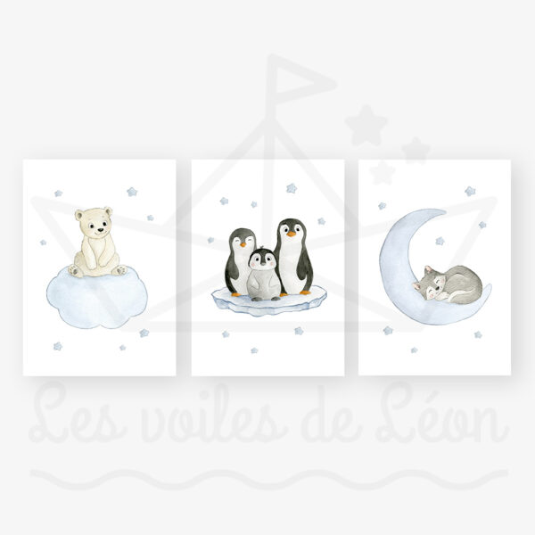affiches polaire famille pingouin ours nuage loup lune étoiles