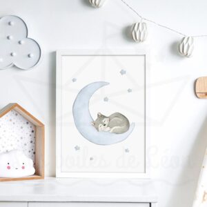 Polaire – Loup sur sa lune – Aquarelle individuelle