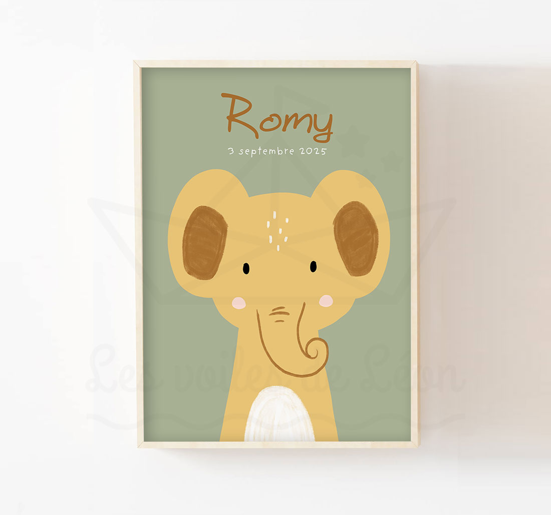 Affiche éléphant enfant prénom naissance