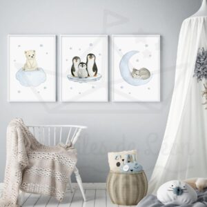 Polaire étoiles – Ours Pingouin Loup – Trio Aquarelles