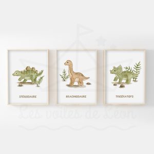 Dinosaure – Tricératops Brachiosaure Stégosaure – Trio Aquarelles