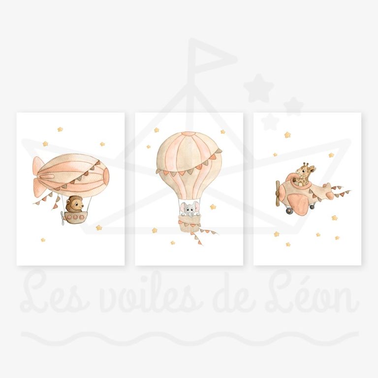 lot affiches trio véhicules ciel safari terracotta