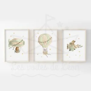 Ciel Véhicules Safari – Lion, éléphant, girafe – Trio Aquarelles