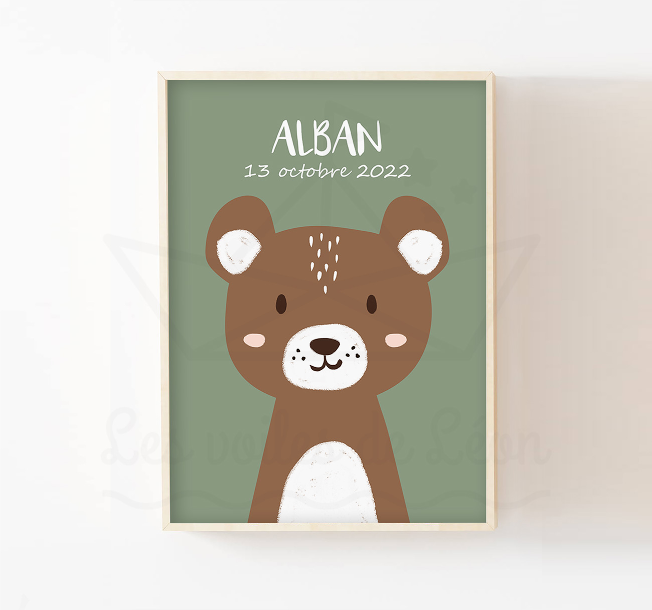 Affiche ourson bébé déco murale forêt prénom date personnalisée
