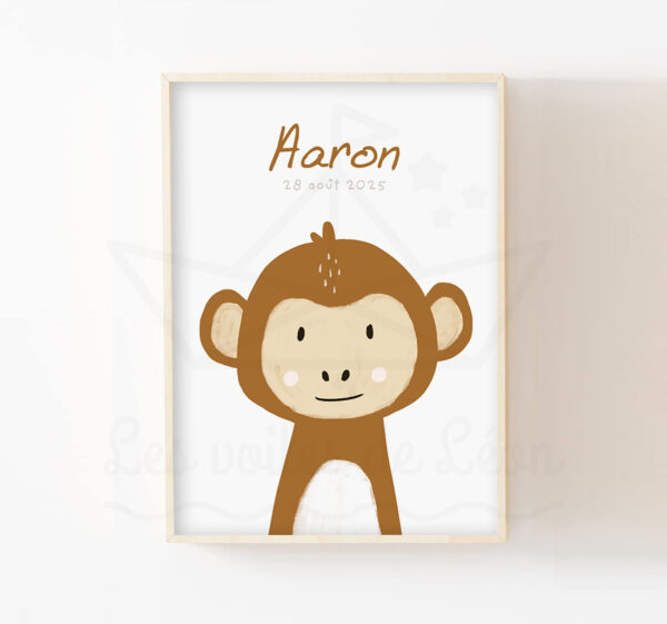 Affiche singe enfant jungle décoration chambre savane naissance