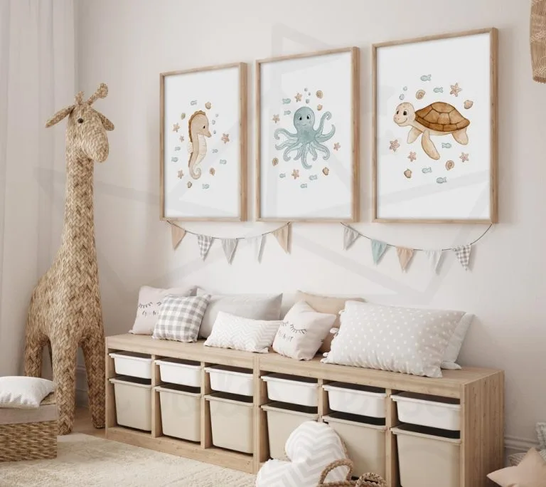 cadres hippocampe pieuvre tortue décoration chambre mer