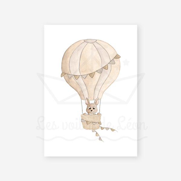 affiche lapin montgolfiere beige