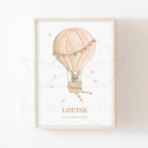 Affiche Lapin Montgolfière – Aquarelle enfant