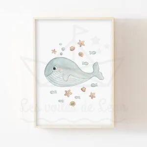 Affiche Baleine Enfant Coquillages – Illustration Aquarelle
