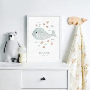 Affiche Baleine Enfant Coquillages – Illustration Aquarelle