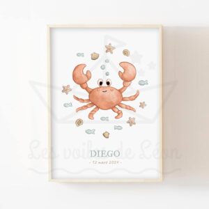 Mer Crabe et coquillages – Aquarelle individuelle