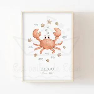 Mer Crabe et coquillages – Aquarelle individuelle