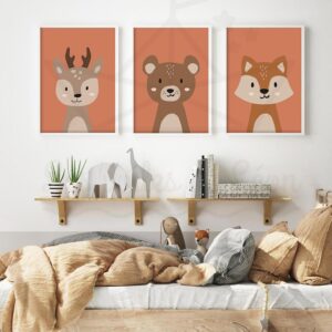 Trio d’affiches animaux de la forêt – Faon Ours Renard