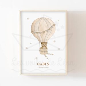 Affiche Ourson Prénom – Montgolfière