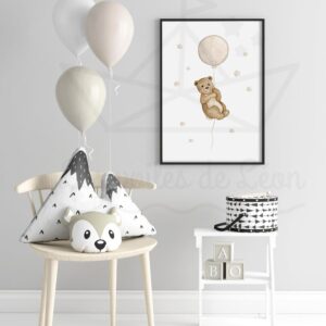 Ciel-  Affiche Ourson Ballon – Aquarelle individuelle prénom