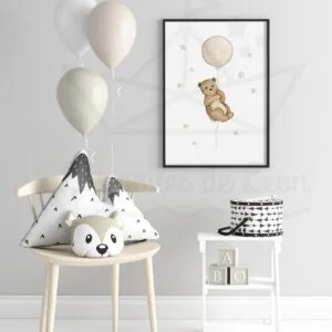 Ciel-  Affiche Ourson Ballon – Aquarelle individuelle prénom