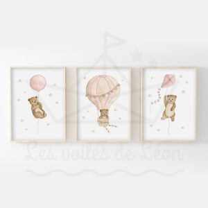 Affiches oursons étoiles nuages – Lot 3 posters Aquarelles