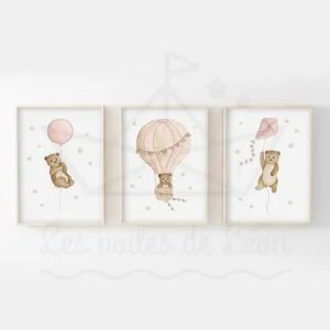 Affiches oursons étoiles nuages – Lot 3 posters Aquarelles