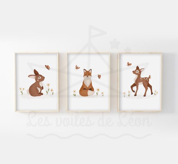 cadres printemps animaux forêt décoration murale chambre bébé fille papillons