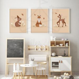 Forêt Printemps – Lapin Renard Faon – Lot 3 affiches