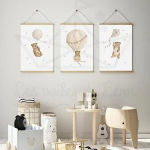 Affiches oursons étoiles nuages – Lot 3 posters Aquarelles