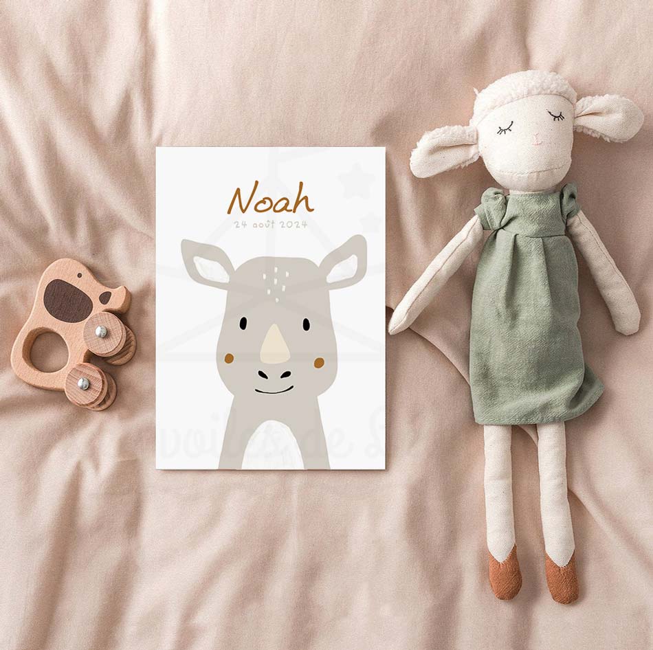 affiche rhinocéros blanc prénom date naissance