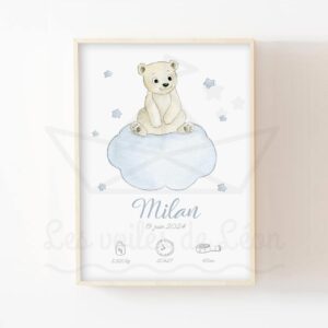 Ours polaire Nuage – Aquarelle individuelle prénom
